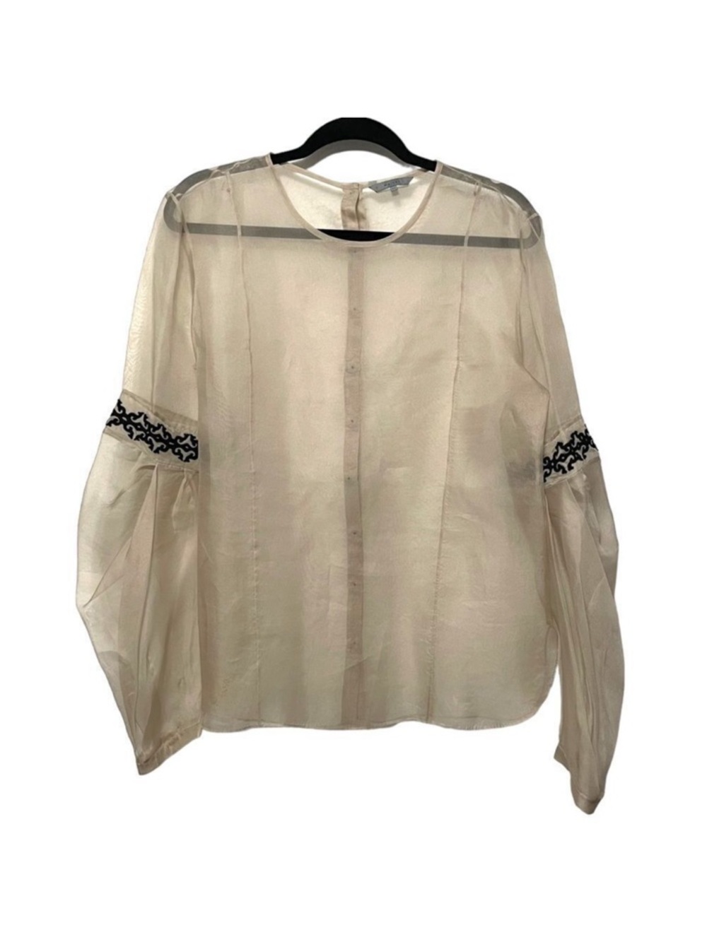 MAIYET Sheer Applique Button Back Chiffon Blouse L